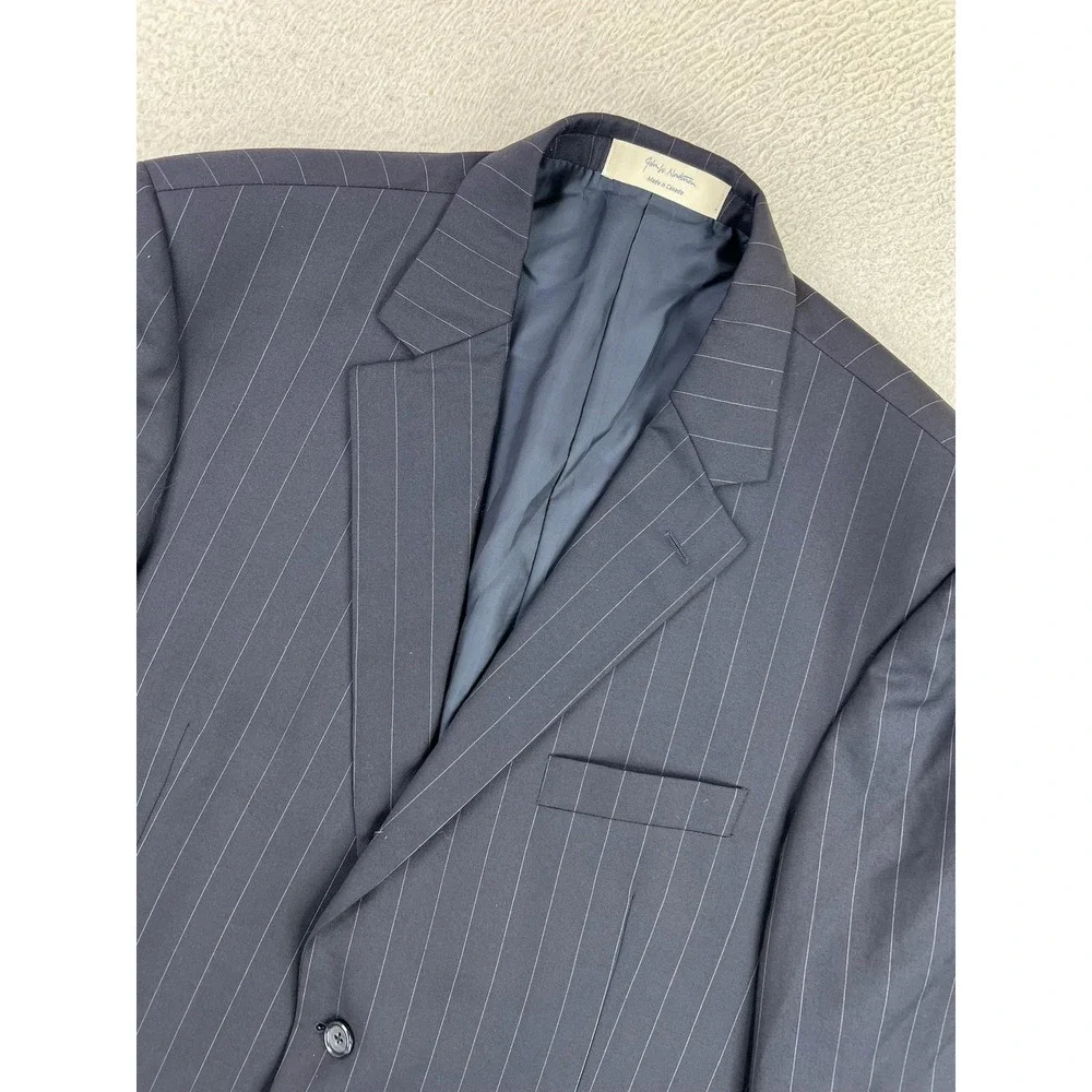 John W. Nordstrom Suit Jacket Mens 46R Blue Pinstripe Loro Piana Wool 2 Button